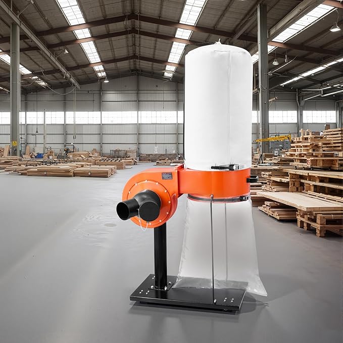 VEVOR Dust Collector, 800 CFM 2.5 Micron Vortex Cone Dust Collectors, 1HP Sawdust Collection System with 16-Gallon Large Capacity Dusts Collector Bag, Filter Bag, and Casters, 3400 RPM High Speed
