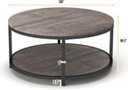 NSdirect Round Coffee Table,36" Coffee Table for Living Room,2-Tier Rustic Wood Desktop with Storage Shelf Modern Design Home Furniture(Light Walnut)