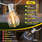 200FT(2x100FT) Outdoor String Lights, LED Patio Lights with 83 Waterproof Shatterproof A39 Dimmable Bulbs(3 Spare) for Deck Yard-2 Pack White