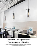 Smoke Gray Glass Pendant Light, Kitchen Pendant Lights 1 Pack, Kitchen Pendant Lighting Over Island, Modern Clear Hanging Pendant Light for Kitchen Island, Bedroom, Living Room, Bathroom