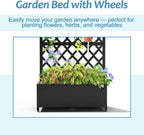 Metal Planter Box with Trellis & Wheels, Raised Garden Bed with Privacy Screen, Outdoor Standing Flower Beds with Drainage Hole for Climbing Plants, Vine, 35.4" L x 15.7" W x 70.9" H, Black