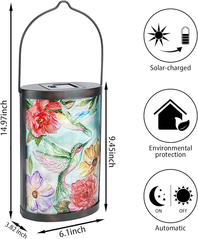 Hanging Solar Lantern Outdoor Waterproof LED Hummingbird Solar Lights Outdoor Decorative Solar Lanterns Tabletop Lamp for Patio Garden Yard Decor
