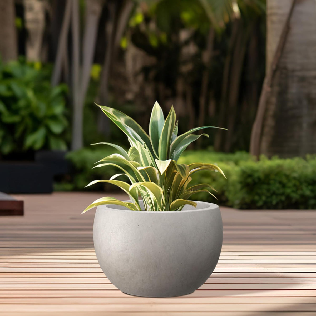 Kante 15.7" Dia Round Concrete Planter, Outdoor/Indoor Large Bowl Plant Pots with Drainage Hole and Rubber Plug for Garden Patio Balcony Home, Weathered Concrete