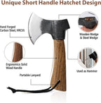 Small Camping Axe with Leather Sheath, 8.46" Backpacking Hatchet with Wooden Handle, Splitting Axe for Jungle, Gardening, Hunting, Survival