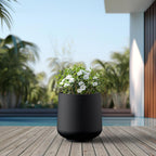 Kante 15.3" Dia Round Concrete Planter, Outdoor Indoor Large Plant Pots Containers with Drainage Hole and Rubber Plug for Home Garden Patio, Black