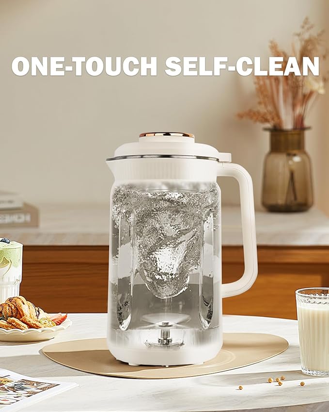 34 oz Nut Milk Maker Machine, 8 in 1 Soy Milk Maker with Nut Milk Bag, Plant Based Milk Maker for Almond, Oat, with Delay Start/Keep Warm/Self Cleaning, Cream
