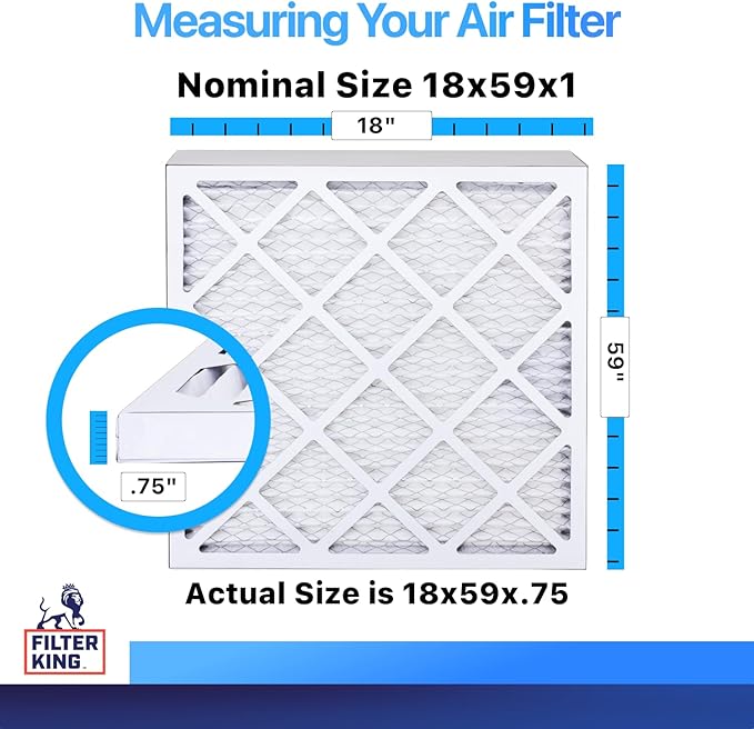 Filter King 18x59x1 Air Filter | 4-PACK | MERV 8 HVAC Pleated A/C Furnace Filters | MADE IN USA | Actual Size: 18 x 59 x .75"