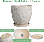 10 Inch Plant Pot Ceramic Planter Pot with Drainage Hole and Saucer Round Planter Large Flower Pot for Indoor Outdoor Plants Home Garden Decor White