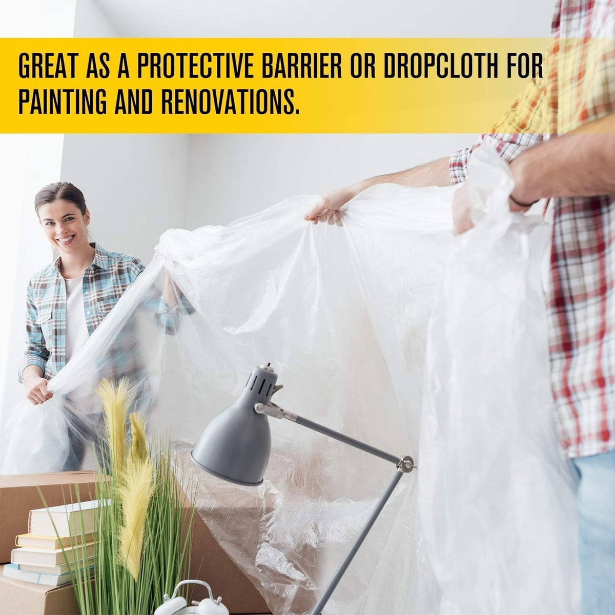 Aluf Plastics 6 MIL Thick Extra Strong Heavy Duty Fire Retardant Clear All Purpose Vapor and Moisture Barrier Sheet Tarp/Drop Cloth - 20' x 100' for Painting & Furniture (1 Pallet of 25 Pack)