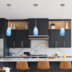 Mini Glass Pendant Light 1-Pack with Handblown Blue Marble Art Oval Glass Lamp Ceiling Hanging Light 4.72" Glass Chandelier for Dining Room Kitchen Foyer Hallway