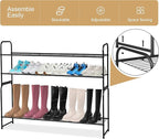 KEETDY 2-Tier Long Shoe Organizer for Closet Metal Shoe Rack for Entryway, Wide Stackable Shoe Shelf Storage with Sturdy Wire Grid for Closet Floor, Bedroom, Black