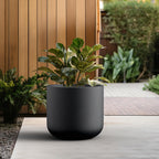 Kante 17.3-Inch Dia Round Concrete Planter, Indoor & Outdoor Garden Pot with Drainage Hole & Rubber Plug, Ideal for Flower and Tree, Black