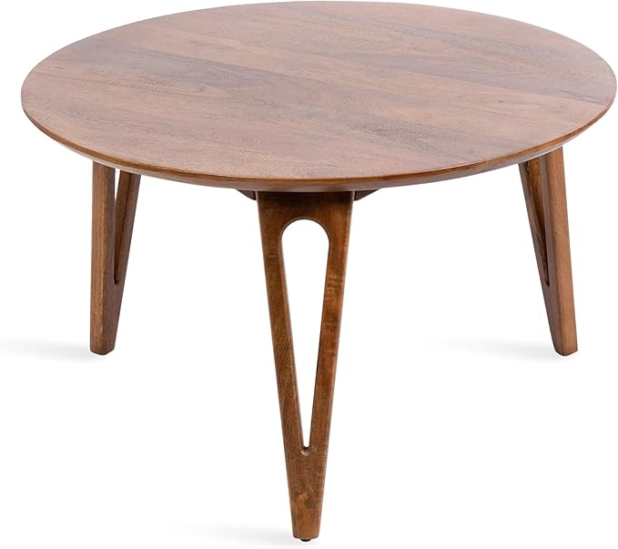 Kate and Laurel Kershaw Mid-Century Modern Round Coffee Table, 30 x 30 x 19, Walnut Brown, Transitional Circle Living Room Table with Solid Mango Wood Construction and Tapered Hairpin Legs