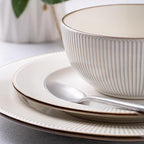 GBHOME Ceramic Dinnerware Sets,12 pcs Embossed Elegant Stoneware Plates and Bowls Sets, Housewarming Wedding Gift | Dishwasher & Microwave Safe | Dishes Set Service for 4