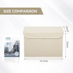 Large 42 Quarts Collapsible Stackable Storage Bins Cube with Lids [3-Pack] Foldable Fabric Linen Storage Boxes, Closet Organizer Baskets with Label for Home (16.7 x 12 x 12", Beige)