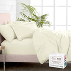 Pizuna 100% Cotton Twin 2 Pc Duvet Cover + 1 Pc Fitted Sheet Set 400 Thread Count Off White Sateen Weave Luxurious Long Staple Cotton 4 Piece Bedding Set -1 Duvet Cover, 1 Pillow Sham, 1 Fitted Sheet