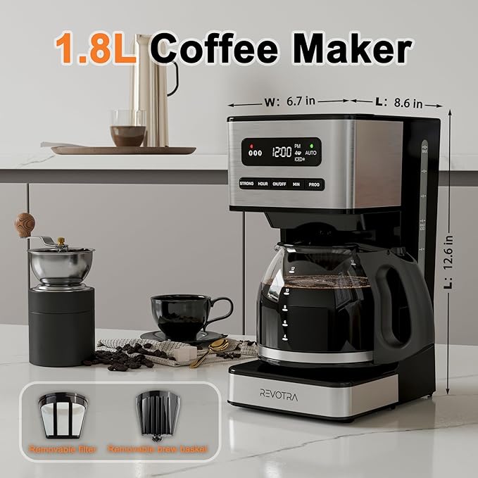 12-Cup Programmable Coffee Maker, Regular & Strong Brew Drip Coffee Machine, 1-4 Cup and Ice Coffee Setting, 24H Timer, Auto Shut-Off, Keep Warm, Pause & Serve
