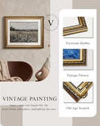 VIYYIEA Gold Framed Wall Art Canvas Print Home Decor Landscape Room Decor Art Meadow with Flowers Vintage Wall Art Decor Modern Farmhouse Decor Cottagecore Prints Bedroom Bathroom Office 13x16in