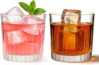 2-Piece Ribbed Glassware - 2 Rocks Glass Cups 10 oz, Vintage Cocktail Drinking Glasses, Ideal for Wine, Juice, Water, Ice Coffee Cup, Whiskey(Clear)