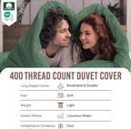 Pizuna Pure 100% Cotton Full Duvet Cover Set, Luxurious 400 Thread Count Long Staple Cotton Sateen Weave with Button Closure (Combed Hedge Green Cotton Duvet Cover Full)