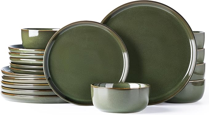 AmorArc Stoneware Dinnerware Sets,Round Reactive Glaze Ceramic Plates and Bowls Set,Highly Scrath Resistant | Dishwasher & Microwave Safe Dishes,Service for 6 (18pc)