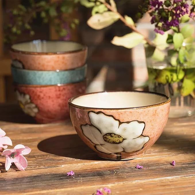 Ceramic Bowls For Kitchen, 28oz - Bowl Set of 4 - For Cereal, Salad, Pasta, Soup, Ramen, Serving etc - Dishwasher, Microwave, and Oven Safe - For Breakfast, Lunch and Dinner (Blue+Red+Green+Pink)