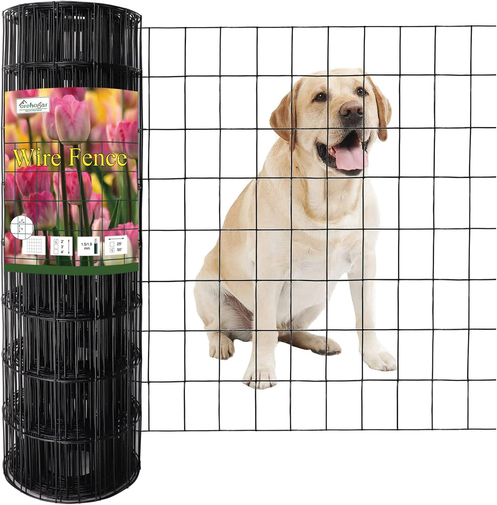 Black PVC Coated Welded Wire Fence 24 Inch x 50 Foot, 2 Inch x 3 Inch 16GA, Garden Border Fencing Roll Vinyl Coating Metal Wire Mesh for Yard Vegetable Plant Protection Poultry Netting