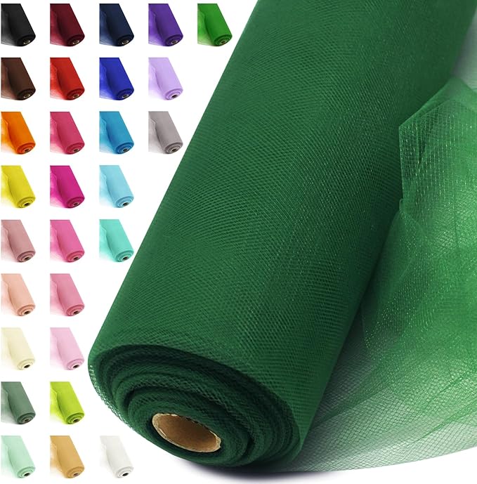 54" by 20 Yards Tulle Fabric Rolls Tulle Ribbon Tutu Spool Bolt for DIY Wedding Decoration Baby Shower Tutu Skirt Gift Wrapping Large Matte Fabric, Roll Packaging (Hunter Green)