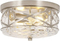LamQee 9.8" Small Flush Mount Ceiling Light With Clear Hammered Glass, Brushed Nickel Hallway Light Fixtures Ceiling Mount for Bathroom, 2-Lights Farmhouse Close To Ceiling Light Kitchen Foyer Bedroom