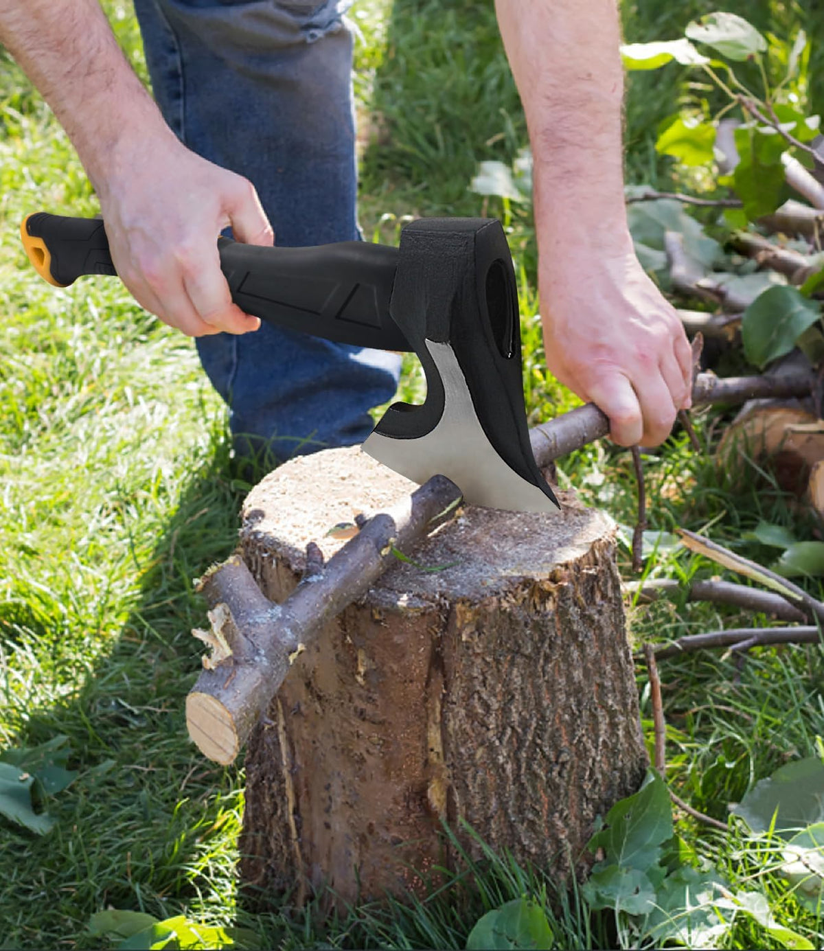 Splitting Axe, 15-inch Camping Hatchet, Chopping Axe 1065 High Manganese Steel and Ergonomic Fiberglass Handle