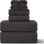 8 Piece Oversized Bath Towels Set Black Brown,2 Extra Large Bath Towel Sheets,2 Hand Towels and 4 Washcloths 600 GSM Highly Absorbent Quick Dry Towels Set for Bathroom Hotel