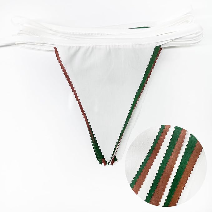 32Ft Green Brown White Party Decorations Brown Green Pennant Banner Fabric Triangle Flag Bunting Garland Streamers for Football Camping Birthday Baby Shower Jungle Safari Rugby Sport Party Decor