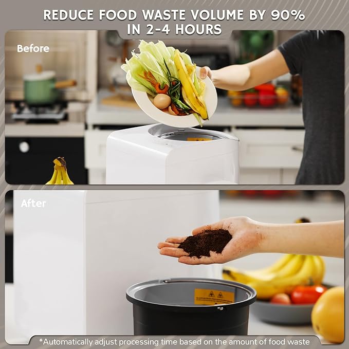 Airthereal R500 Electric Kitchen Composter with SHARKSDEN Tri-Blade | Turns Food Scraps into Dry Fertilizer in 4 Hours | Odorless Countertop Waste Recycler, 2.5L, Dishwasher Safe (Glossy Pearl White)