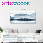 arteWOODS Indigo Canvas Wall Art Misty Mountain Wall Pictures Foggy Lake Boat Canvas Painting Prints Forest Birds Canvas Wall Decor for Living Room Wall Decorations Framed Ready to Hang 24" x 48"
