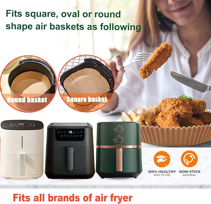 Ninja Power XL Gourmia Air Fryer Disposable Paper Liners - 200pcs, 9 Inch Round Parchment Liners for 4/5/6 qt Air Fryers, Baking Paper for Oven & Microwave