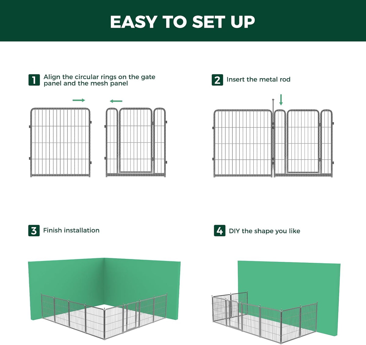 FXW Garden Fence Outdoor for The Yard – 32in(H) x 36.4ft(L) Heavy Duty Metal Animal Barrier for Dog and Rabbit, Decorative Dog Fence, 16 Panels, Silver