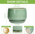 G EPGardening Ceramic Plant Pot - 4 inch Plant Pots with Drainage Hole & Saucer, Small Pots for Plant Indoor Outdoor, Modern Round Planter, Decorative Flower Pot, Room Decor, House Warming Gift, Green