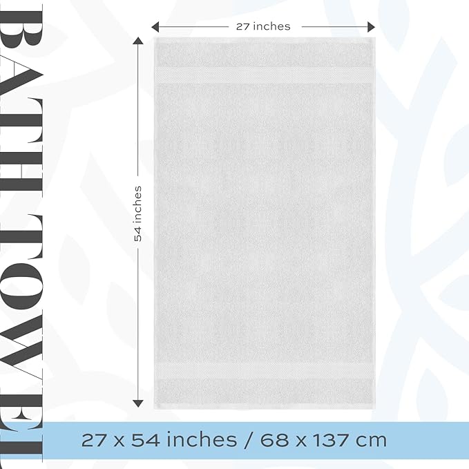 White Classic Luxury Bath Towels Set of 4 Large - 700 GSM Cotton Ultra Soft Bath Towels 27x54 | Highly Absorbent and Quick Dry | Hotel Towels for Bathroom Luxury, Plush Shower Towels, Silver