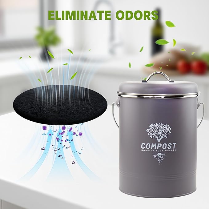 6 Pack Charcoal Filters for Compost Bin Bucket, 5 Inch Round Activated Carbon Charcoal Replacement Filters for Kitchen Countertop and Home Bucket Compost Bin (Refill, Odor Eliminating)