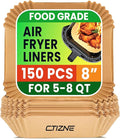 Air Fryer Disposable Paper Liners - 150Pcs 8In Square Parchment Paper Non-Stick Airfryer Basket Liners for Steamer Microwave Oven, Deep Fryer Parts & Accessories