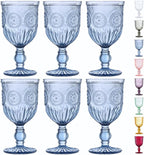 Yungala Blue Wine Glasses - Set of 6 Glass Goblets, 10oz - Dishwasher-Safe Handcrafted Stemmed Blue Vintage Glassware vintage wine glasses or water goblets or for those who love blue drinking glasses