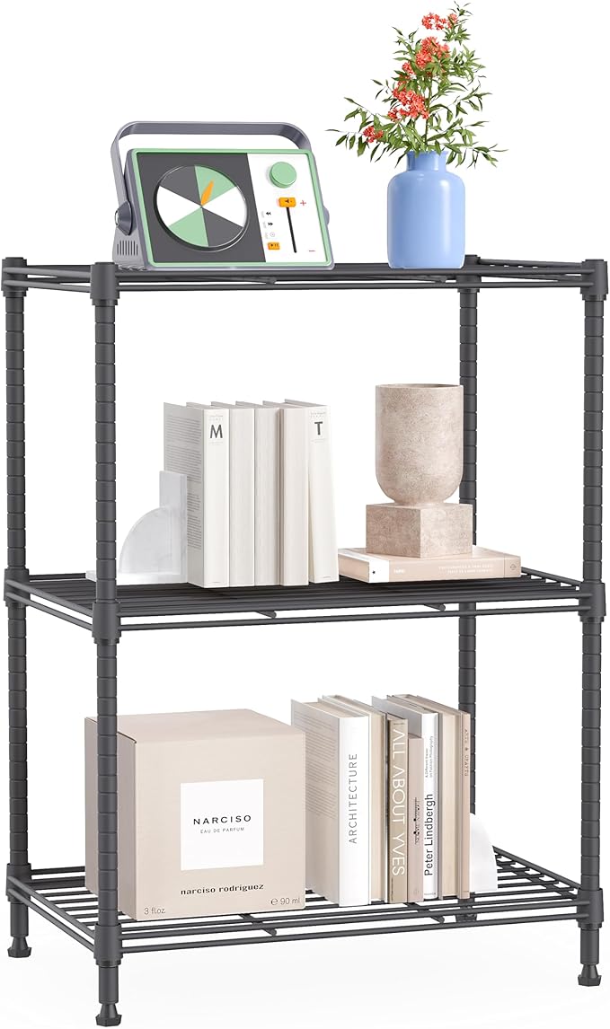 IZEUK 3 Tier Shelf, Heavy Duty Steel Wire Shelving Unit for Home, Kitchen, Laundry Room Organization, Office Storage Rack (17.7" W x 11.8" D x 26.3" H, 450LBS, Grey)