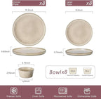 Herogo Stoneware Plates and Bowls Sets for 8, 24 Pieces Modern Dinnerware, Reactive Glaze Dishes Set for Kitchen, Chip Resistant, Microwave & Dishwasher Safe, Cream Khaki