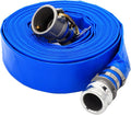 DAVCO 2" ID × 50 ft Pool Backwash Hose, Heavy Duty Reinforced Blue PVC Lay Flat Water Discharge Pump Hoses For Swimming Drain Pools and Clean Filters, with Aluminum Camlock C and E Fittings