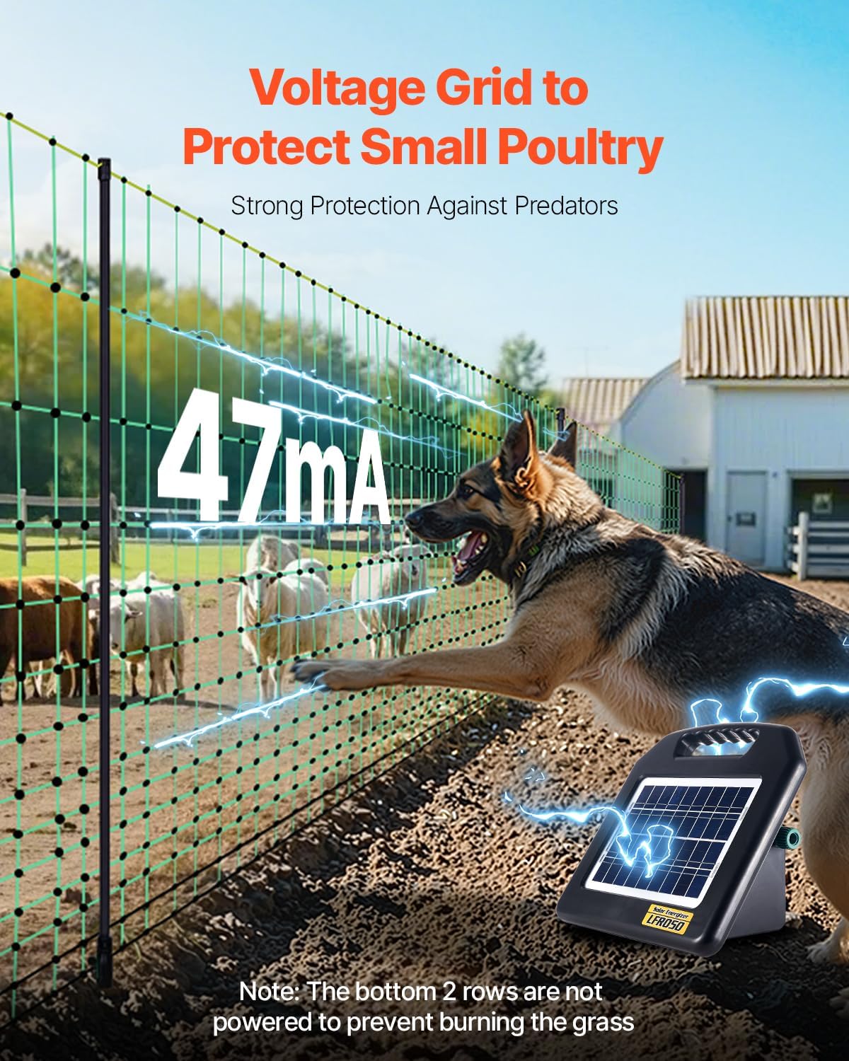VEVOR Electric Fence Netting, 50" H x 164' L, Livestock Net Fencing with Posts & Stakes, Portable Mesh Nets for Goats, Sheep, Deer, Hogs, Dogs, Electric Fencing for Backyards, Gardens, Farms, Ranches