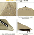 Replacement Gazebo Canopy Top Cover for 10 x 12, Double Tiered Waterproof Canopy Roof for Lowe's Allen Roth Gazebo #GF-12S004B-1 (Khaki)