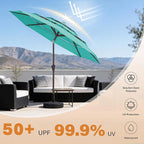JEAREY 9FT 3 Tier Patio Umbrella Outdoor Market Umbrella Table Umbrellas with 8 Ribs 1.5 Pole Push Button Tilt and Crank UV Protection for Garden,Peacock Blue