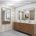 LOAAO 48”X30” Bronze Bathroom Mirrors for Vanity, Rounded Rectangle Brushed Bronze Metal Frame Mirror, Anti-Rust, Tempered Glass, Hangs Horizontally or Vertically