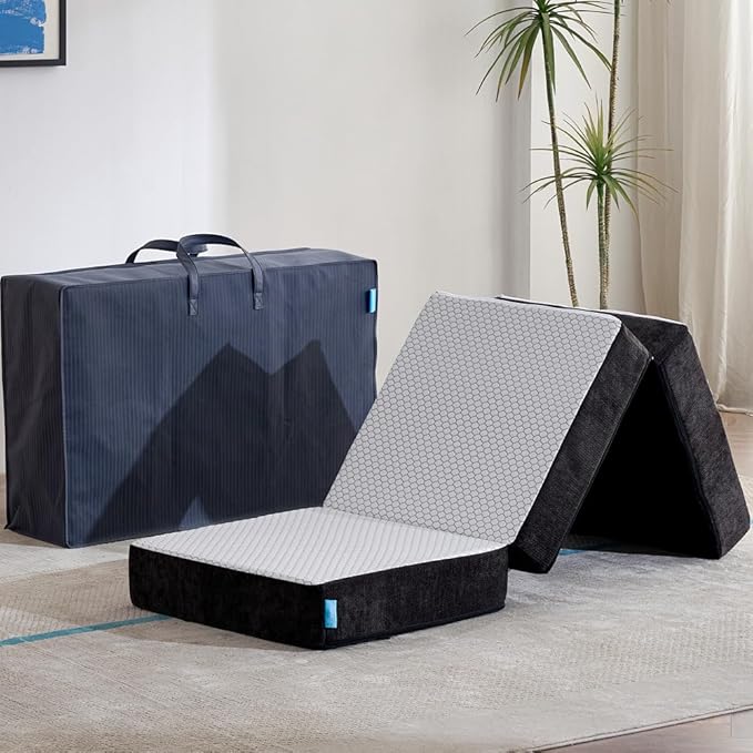 Odorless Foldable Mattress Single Size 75" x 25" x 6", 6 Inch Folding Foam Mattress with Storage Bag, Trifold Memory Foam Mattress for RV, Guest Bed