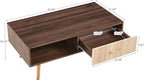 Mid Century Wooden Coffee Table with Stripe Drawer，Modern 41" Large Center Table with Storage，Rectangular Walnut Wood Coffee Tables for Living Room, 2-Tier Cocktail Table, Solid Wood Legs